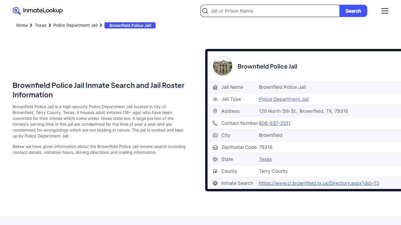 Brownfield Police Jail Inmate Search - Brownfield Texas - Inmate Lookup