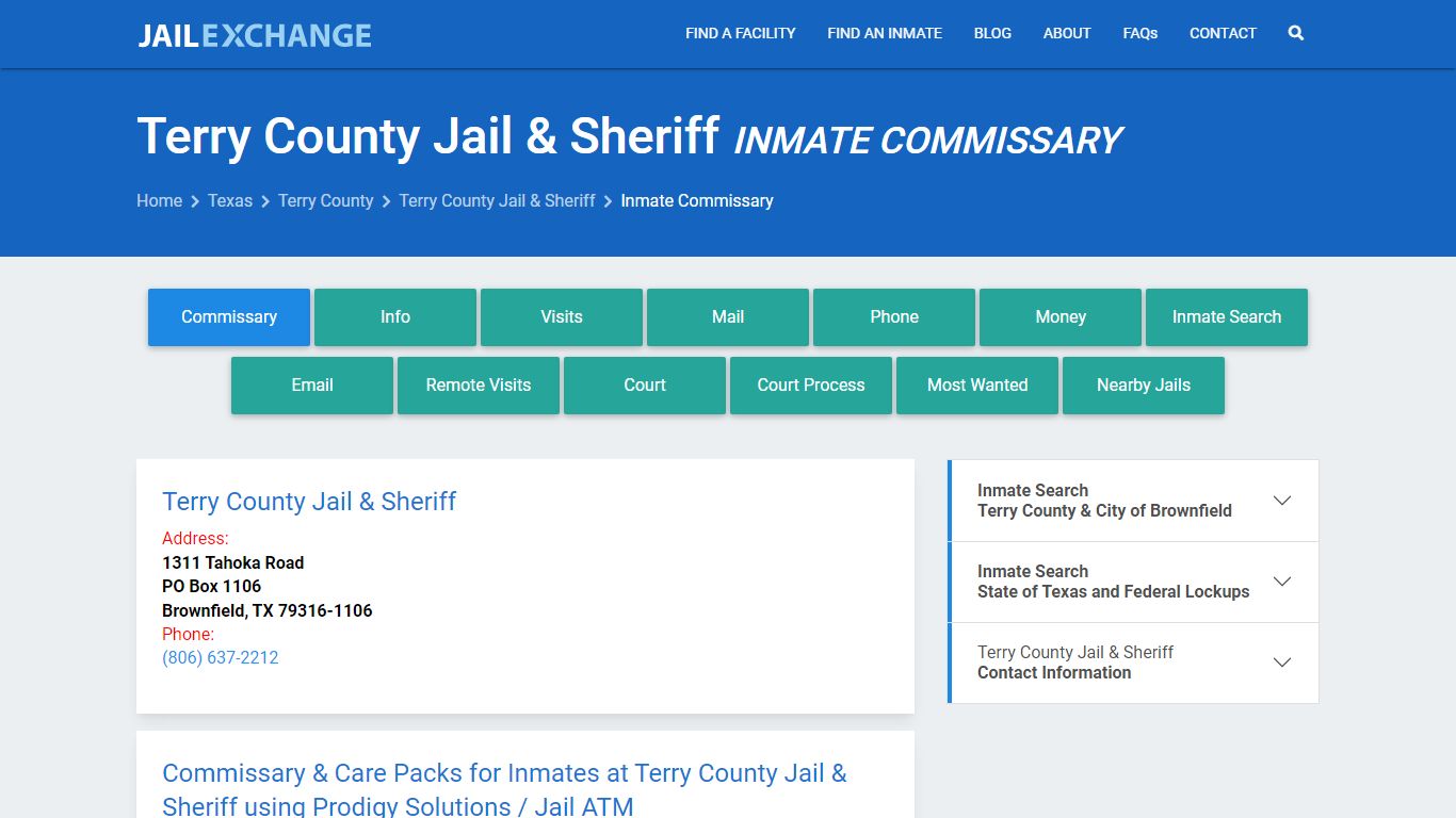 Terry County Jail & Sheriff Inmate Commissary - Jail Exchange